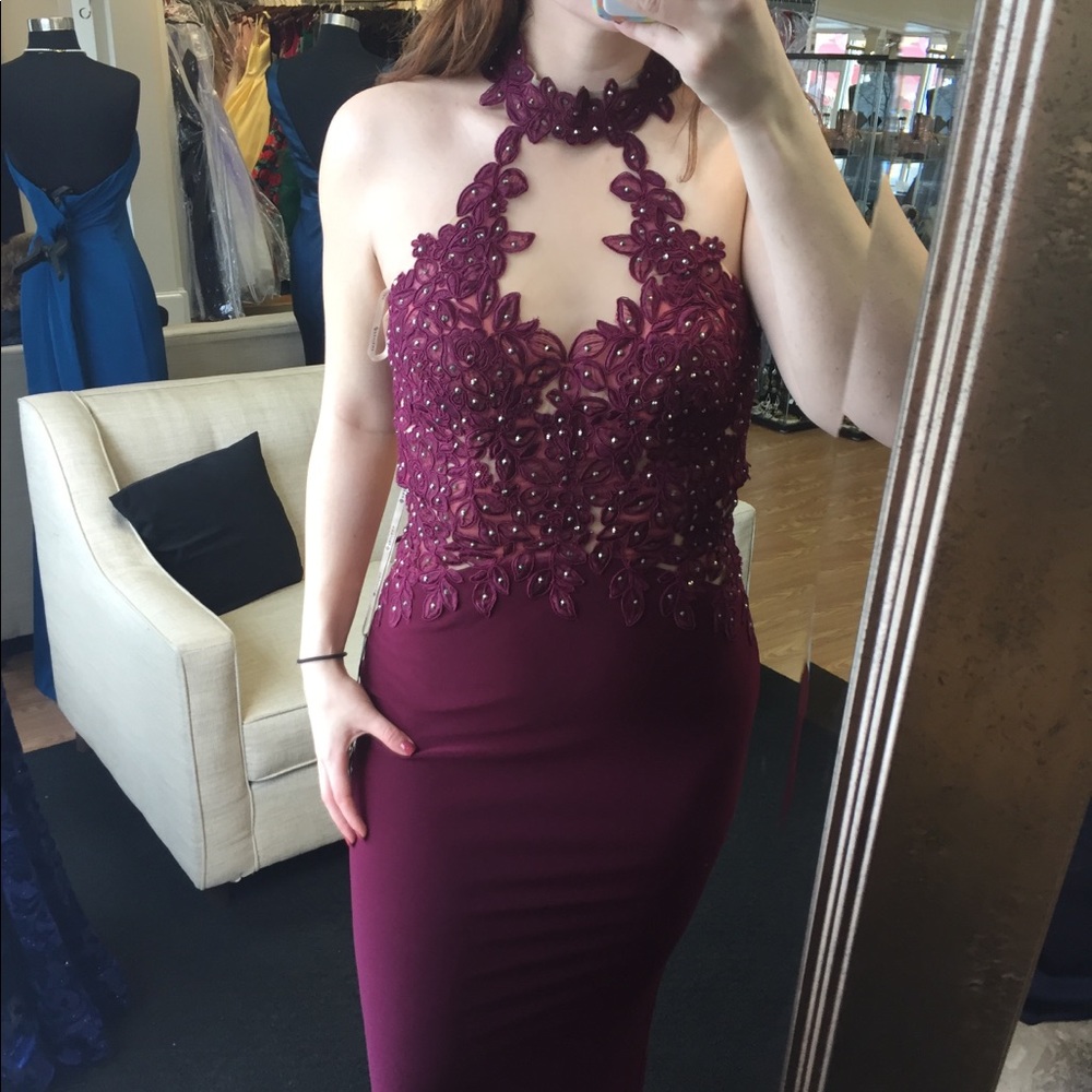Faviana Burgundy Prom Gown